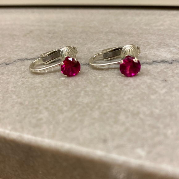 Sterling Silver Ruby Clip On Earrings - Picture 1 of 3